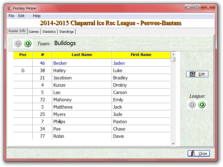 [ Hockey Helper roster window ]