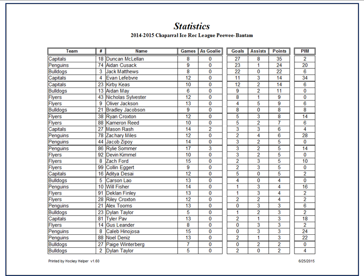 [ Hockey Helper statistics print window ]