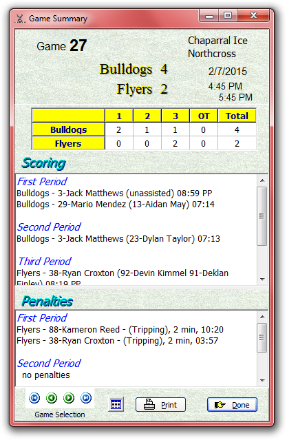 [ Hockey Helper game summary window ]