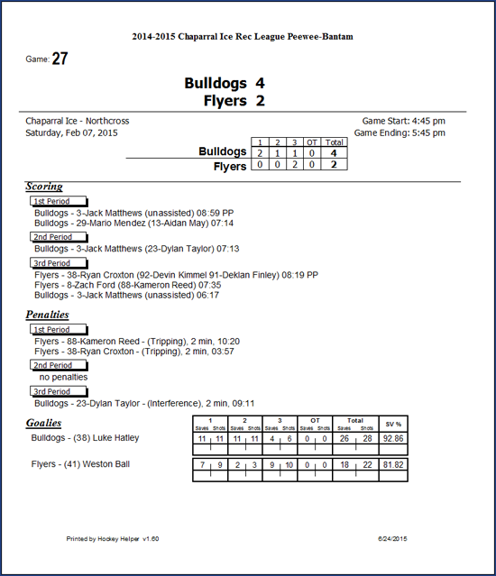 [ Hockey Helper game summary print output ]
